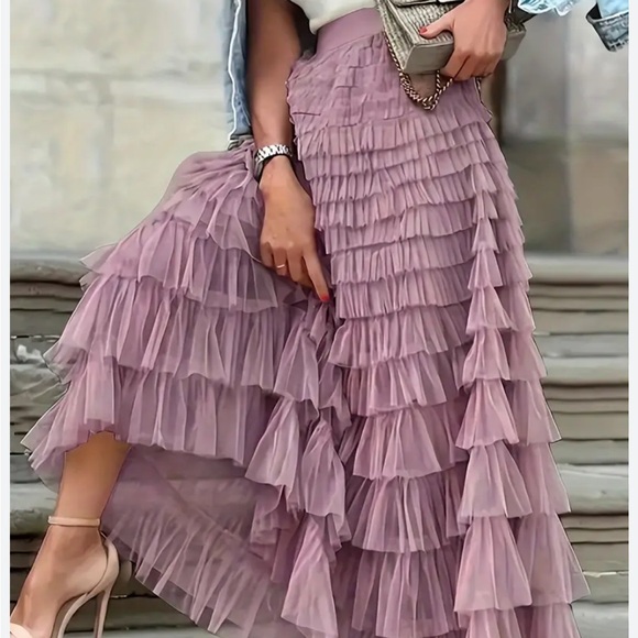 Ruffled Boho Chic Skirt Ruffled Y2K Purple Tiered Skirt  XL Boutique - Picture 1 of 9